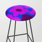 Large Pink and Purple Retro Flowers Blue Background #decor #society6 #buyart Stool Gallery Image 2