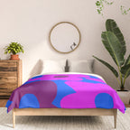 Large Pink and Purple Retro Flowers Blue Background #decor #society6 #buyart Comforter Gallery Image 3