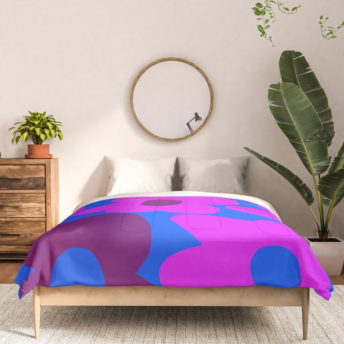 Large Pink and Purple Retro Flowers Blue Background #decor #society6 #buyart Comforter Gallery Image 3