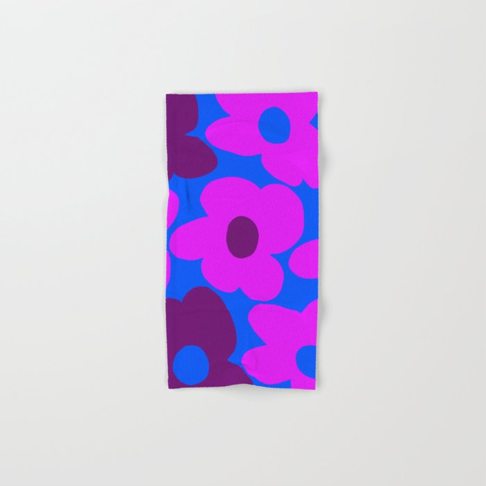 Large Pink and Purple Retro Flowers Blue Background #decor #society6 #buyart Towels Gallery Image 1