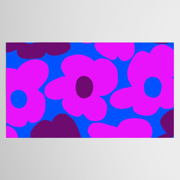 Large Pink and Purple Retro Flowers Blue Background #decor #society6 #buyart Tablecloth Gallery Image 2