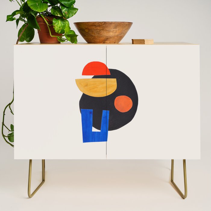 Minimalist Modern Mid Century Funky Colorful Primary Shapes Paper Collage by Ejaaz Haniff Credenza Gallery Image 1
