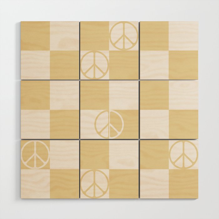 Checkered Peace Sign (Sand Color) Wood Wall Art Gallery Image 1