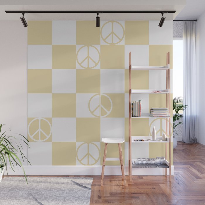Checkered Peace Sign (Sand Color) Wall Mural Gallery Image 1
