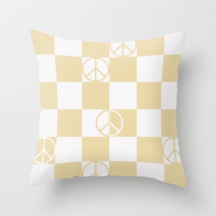 Checkered Peace Sign (Sand Color) Throw Pillow Gallery Image 1