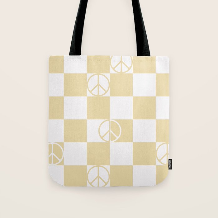 Checkered Peace Sign (Sand Color) Tote Bag Gallery Image 1