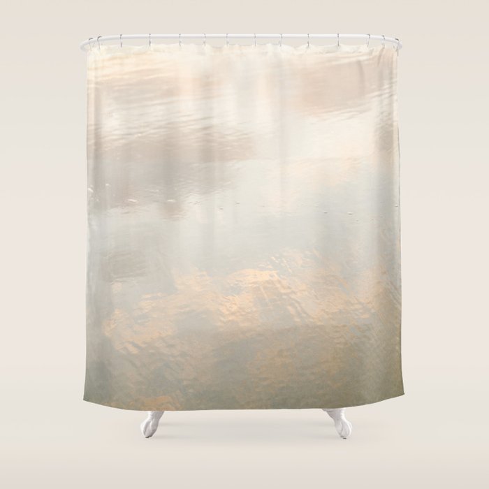 Mirror in the sand | Clouds mirrored on the beach during sunrise | New zealand photo art Shower Curtain Gallery Image 1
