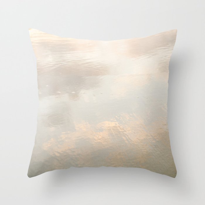 Mirror in the sand | Clouds mirrored on the beach during sunrise | New zealand photo art Throw Pillow Gallery Image 1