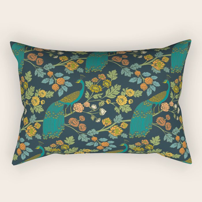 Peacock Garden Midnight Wonderland Chinoiserie Rectangular Pillow Gallery Image 2