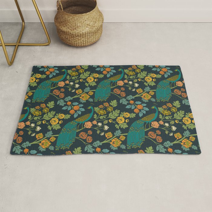 Peacock Garden Midnight Wonderland Chinoiserie Rug Gallery Image 1