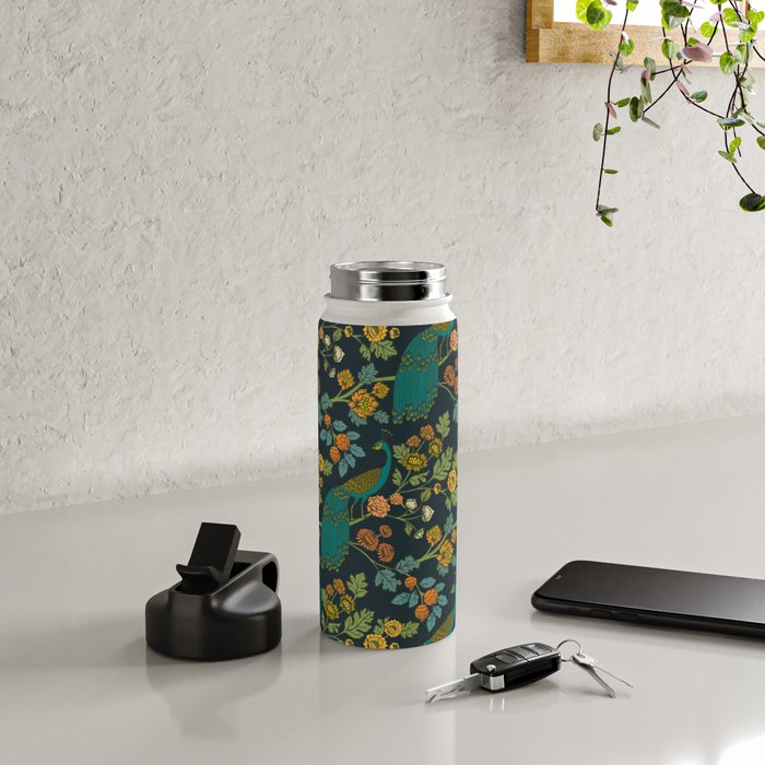 Peacock Garden Midnight Wonderland Chinoiserie Water Bottle Gallery Image 4