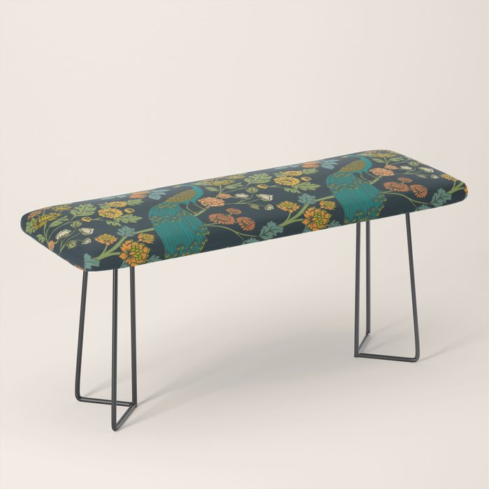 Peacock Garden Midnight Wonderland Chinoiserie Bench Gallery Image 1