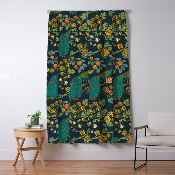 Peacock Garden Midnight Wonderland Chinoiserie Window Curtain Gallery Image 5