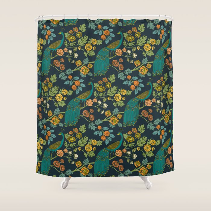 Peacock Garden Midnight Wonderland Chinoiserie Shower Curtain Gallery Image 1