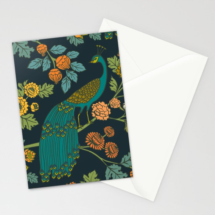 Peacock Garden Midnight Wonderland Chinoiserie Stationery Card Gallery Image 2
