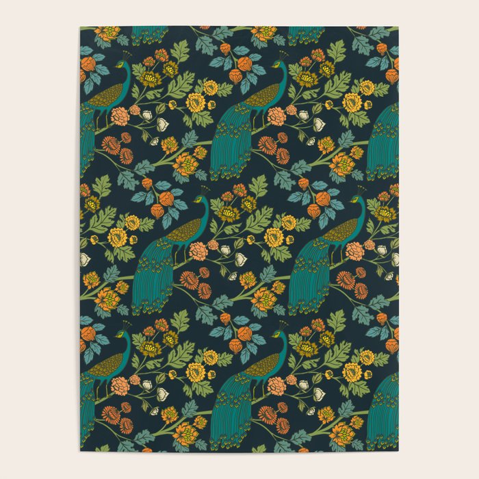 Peacock Garden Midnight Wonderland Chinoiserie Poster Gallery Image 4