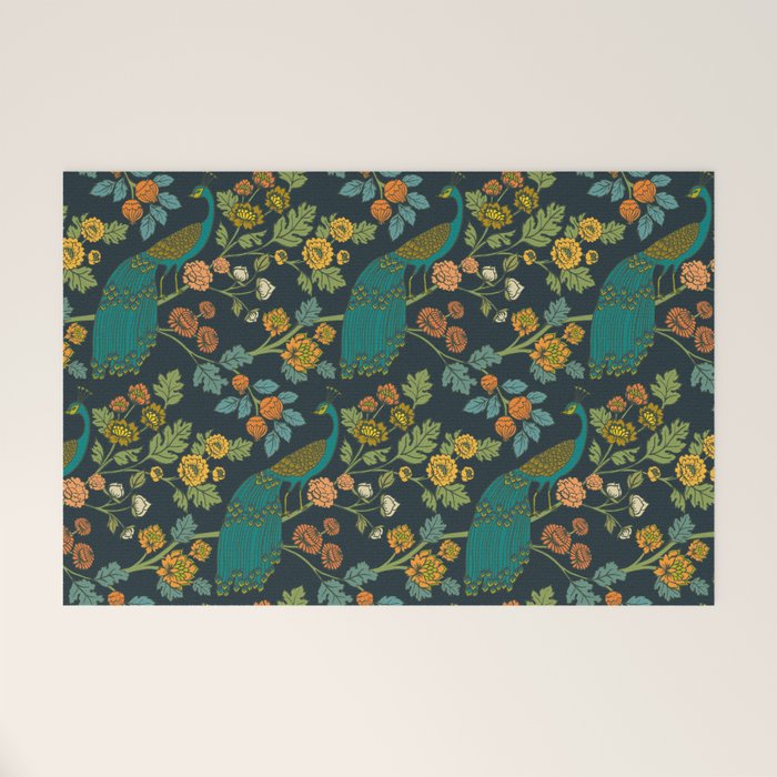 Peacock Garden Midnight Wonderland Chinoiserie Welcome Mat Gallery Image 1