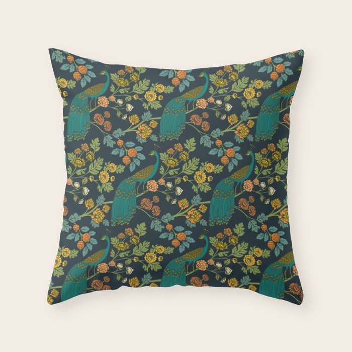 Peacock Garden Midnight Wonderland Chinoiserie Throw Pillow Gallery Image 6