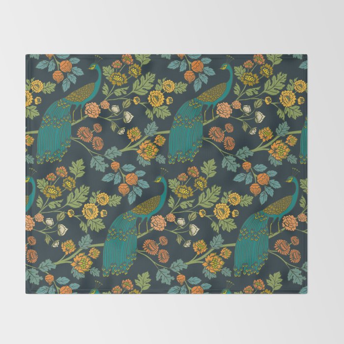 Peacock Garden Midnight Wonderland Chinoiserie Throw Blanket Gallery Image 2