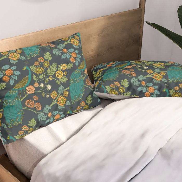 Peacock Garden Midnight Wonderland Chinoiserie Pillow Sham Gallery Image 2