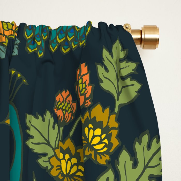 Peacock Garden Midnight Wonderland Chinoiserie Window Curtain Gallery Image 2