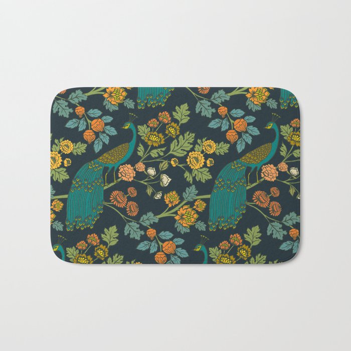 Peacock Garden Midnight Wonderland Chinoiserie Bath Mat Gallery Image 1