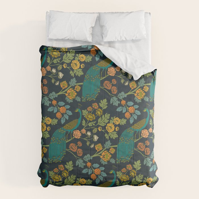 Peacock Garden Midnight Wonderland Chinoiserie Comforter Gallery Image 1