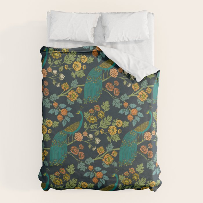 Peacock Garden Midnight Wonderland Chinoiserie Duvet Cover Gallery Image 6