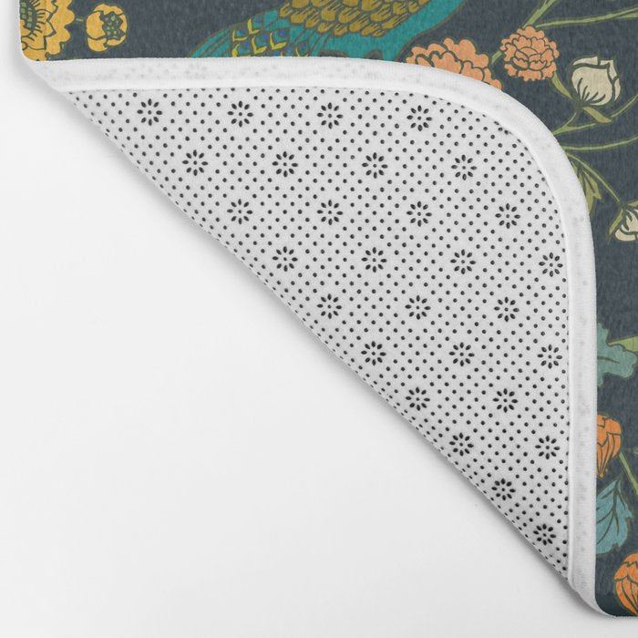Peacock Garden Midnight Wonderland Chinoiserie Bath Mat Gallery Image 2