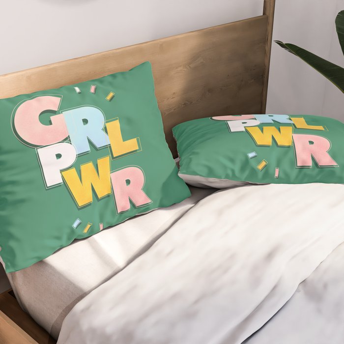 GIRL POWER - green Pillow Sham Gallery Image 2