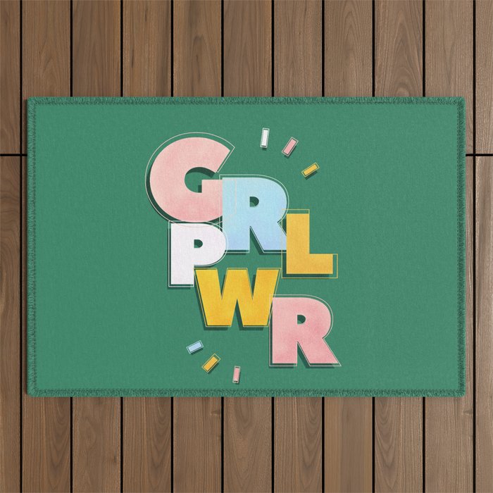 GIRL POWER - green Outdoor Rug Gallery Image 1