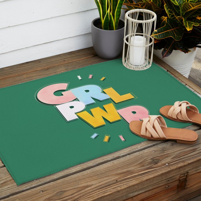 GIRL POWER - green Outdoor Rug Gallery Image 2