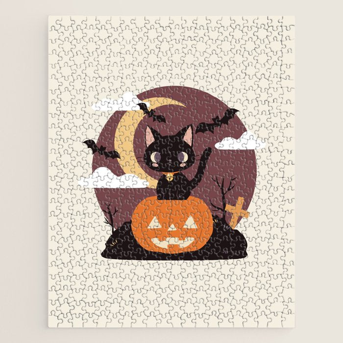 Spooky Cat on a Pumpkin Jigsaw Puzzle Gallery Image 1