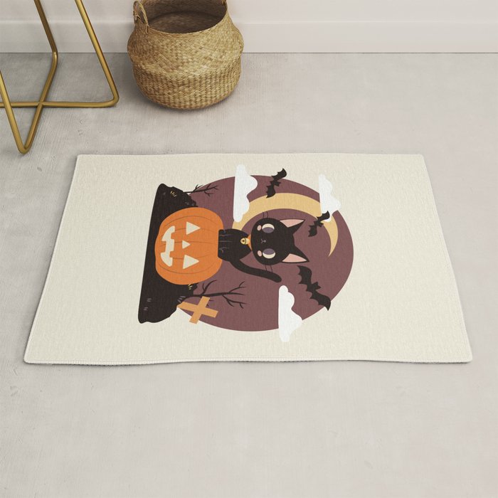 Spooky Cat on a Pumpkin Rug Gallery Image 1