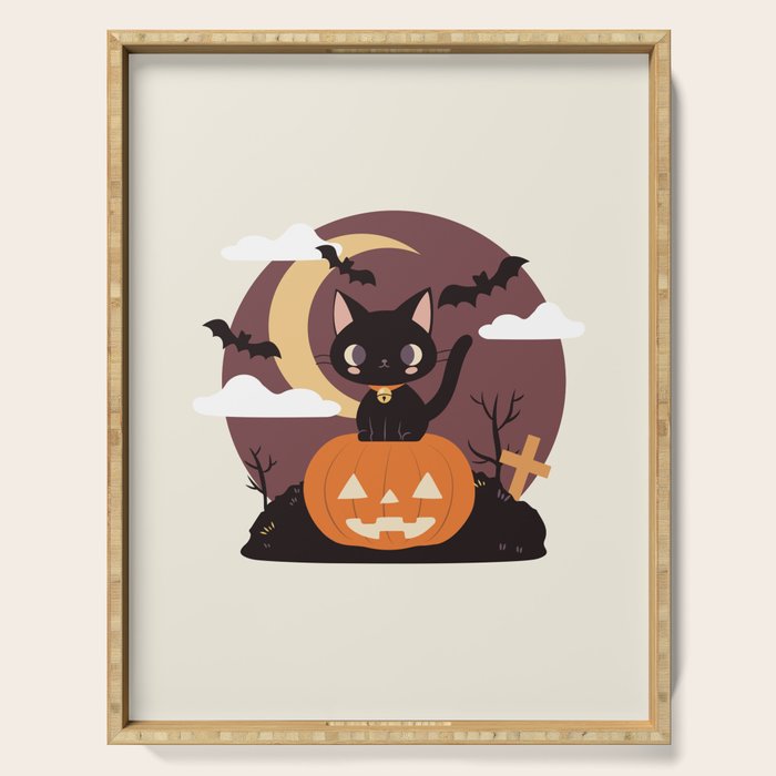 Spooky Cat on a Pumpkin Serving Tray Gallery Image 1