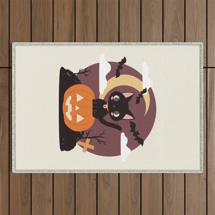 Spooky Cat on a Pumpkin Outdoor Rug Gallery Image 1