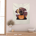 Spooky Cat on a Pumpkin Wall Tapestry Gallery Image 2