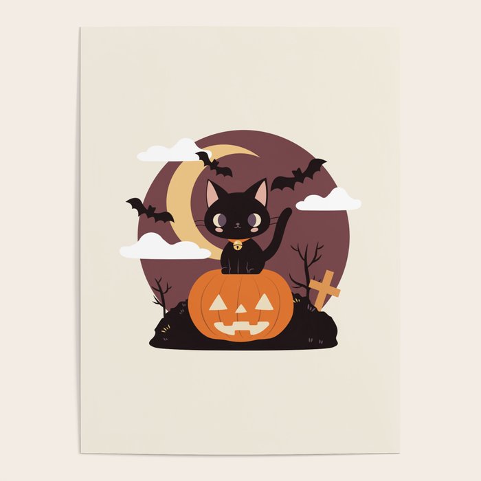 Spooky Cat on a Pumpkin Poster Gallery Image 1