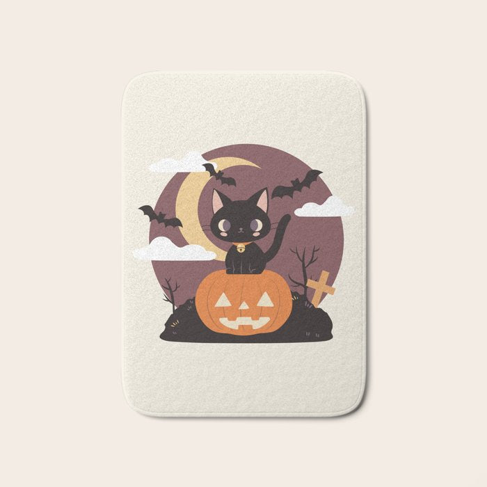 Spooky Cat on a Pumpkin Bath Mat Gallery Image 1