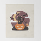 Spooky Cat on a Pumpkin Throw Blanket Gallery Image 2