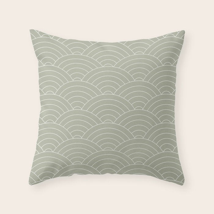Waves (Linen Sage) Throw Pillow Gallery Image 6