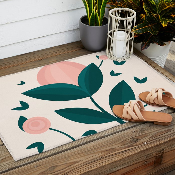 Pink flower Outdoor Rug Gallery Image 2