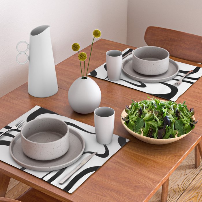 Copacetic Retro Abstract Pattern Black and White Placemat Gallery Image 2