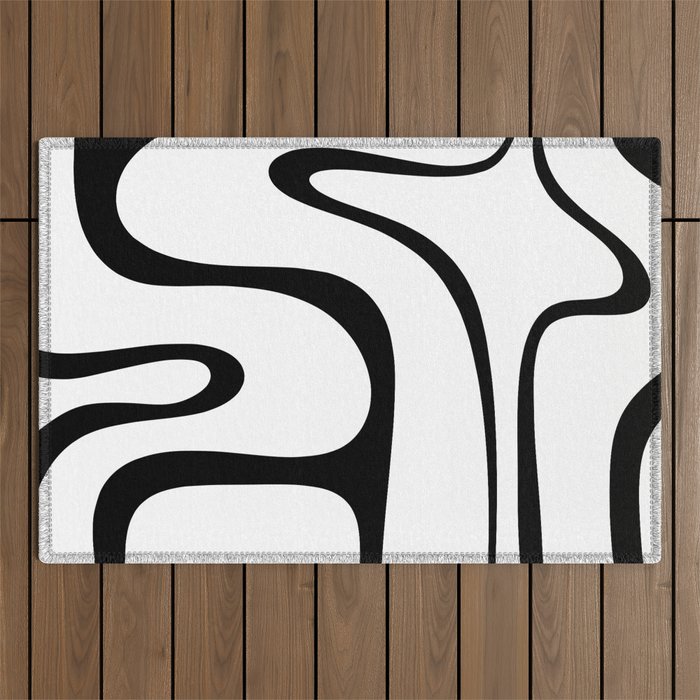 Copacetic Retro Abstract Pattern Black and White Outdoor Rug Gallery Image 1