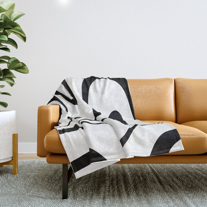 Copacetic Retro Abstract Pattern Black and White Throw Blanket Gallery Image 1