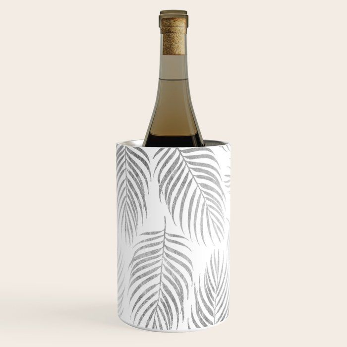 Chic elegant silver foil palm tree leaves Wine Chiller Gallery Image 1