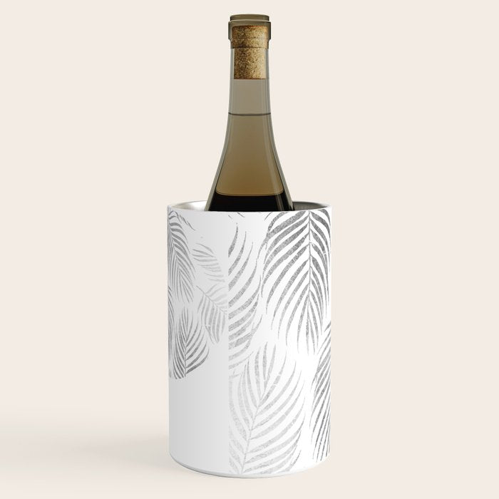 Chic elegant silver foil palm tree leaves Wine Chiller Gallery Image 2