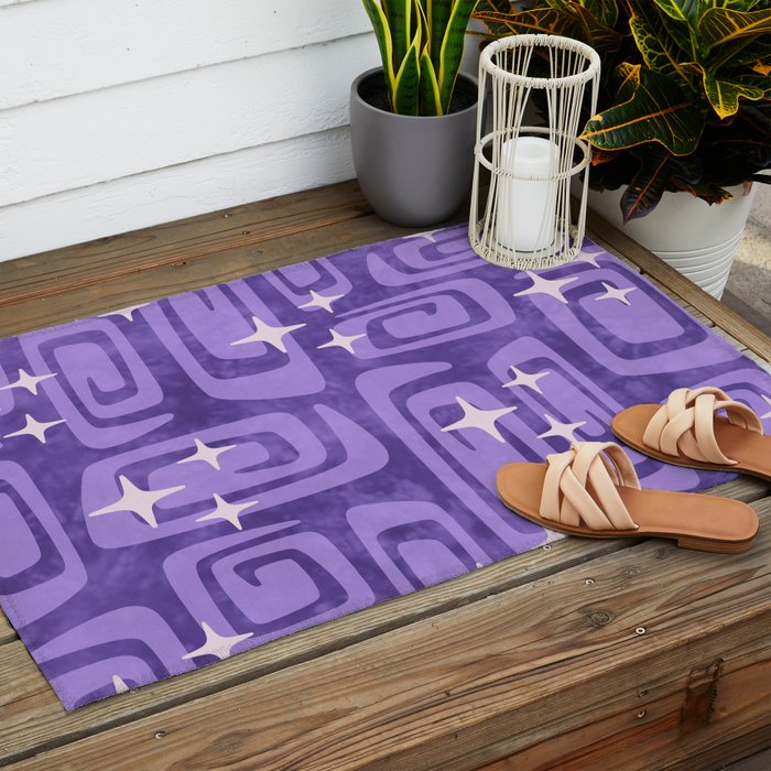 Mid Century Modern Cosmic Galaxies 584 Purple Outdoor Rug Gallery Image 2