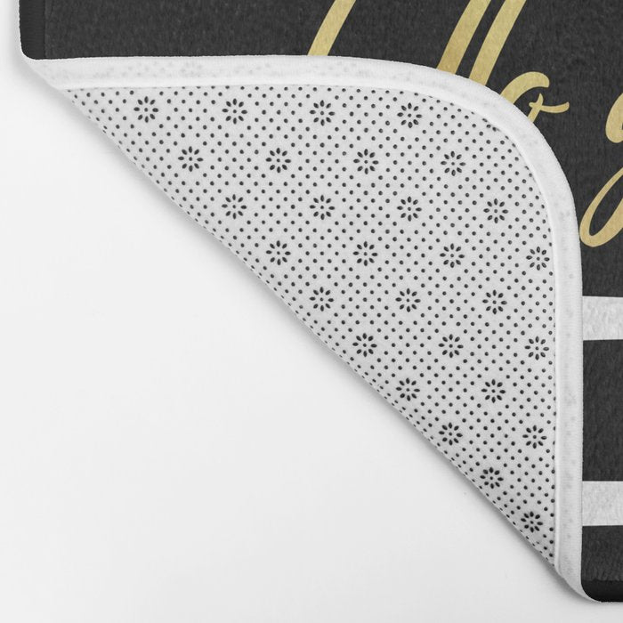 Hello Gorgeous, Gold, Black and White Print Bath Mat Gallery Image 2