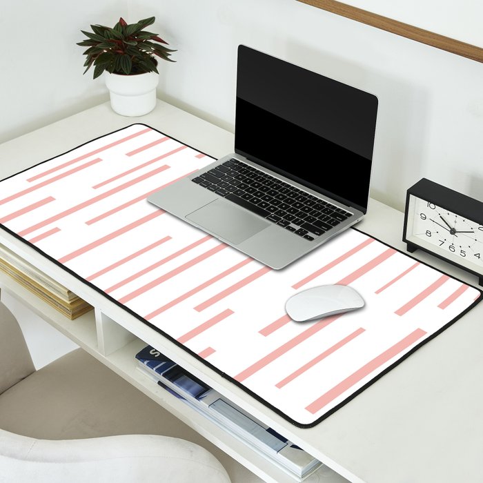 Leitungen Minimalist Pink and White Interrupted Line Pattern Desk Mat Gallery Image 2